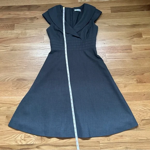 Calvin Klein Charcoal Wrap Cap Sleeve Banded Waist Dress - Picture 10 of 12